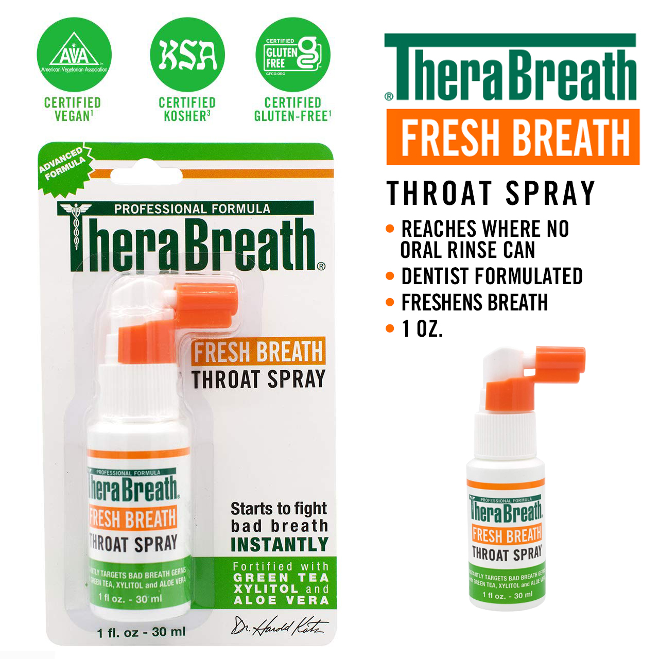 สเปร์ยระงับกลิ่นปาก TheraBreath Fresh Breath Professional Formula Throat Spray with Green Tea, 1 oz. ราคา 420 บาท