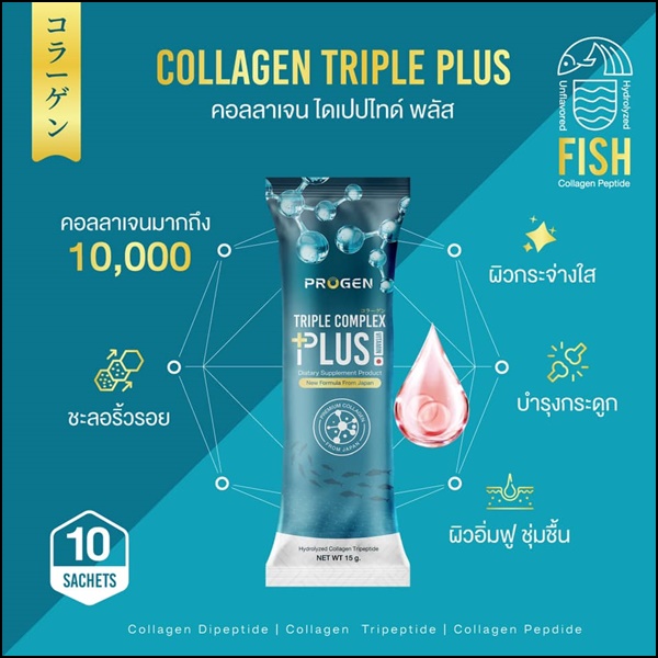 คอลลาเจน ไดเปปไทด์ พลัส Collagen Triple Plus PROGEN (ของแท้ ส่งฟรี)