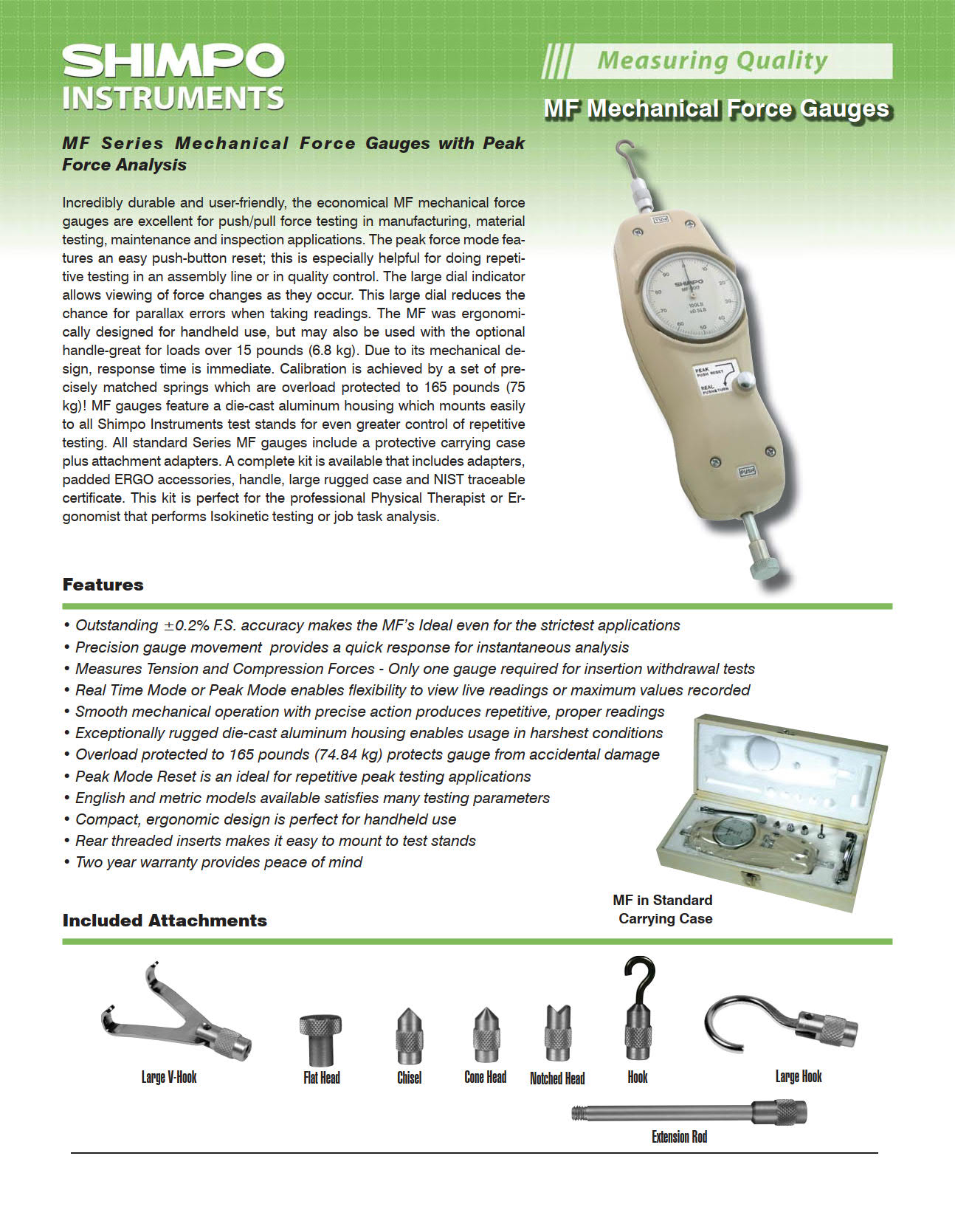 NidecShimpo รุ่นMF-5KGเครื่องทดสอบแรงดึงแรงกดแบบสเกลเข็มMechanical Force Gauge 5Kg Capacity
