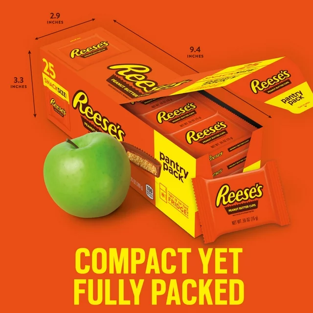 นำเข้า US Reese's Milk Chocolate Snack Size Peanut Butter Cups Candy, Pantry Pack 13.75 oz, 25 Pieces ราคา 790 บาท