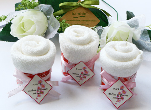 ผ้าเช็ดหน้าใยไผ่ ของชำร่วยงานแต่ง