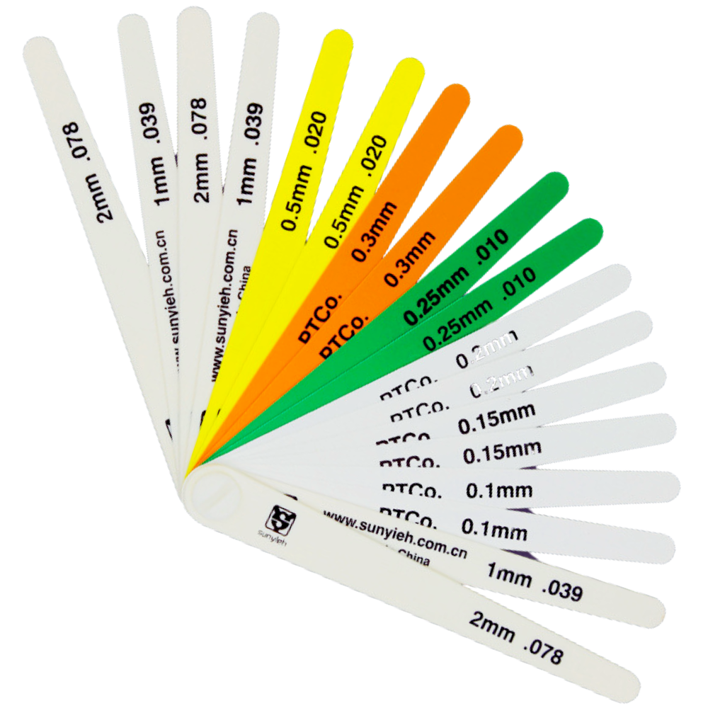 Sun Yieh รหัส TY-15120 ฟิลเลอร์เกจพลาสติกใบ ขนาด 0.1～2.0มิล,ยาว 100มิล,Automotive color plastic feeler gauge