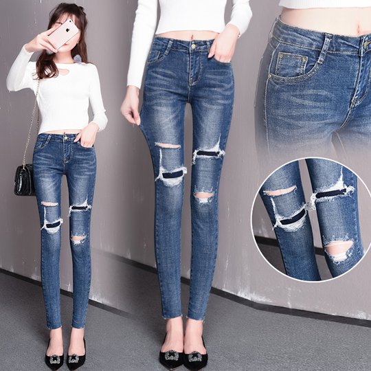 JW6009006 กางเกางยีนส์เอวสูงขาดถุงน่องสาวเกาหลี (พรีออเดอร์) รอ 3 อาทิตย์หลังโอนเงิน JW6009006 ชิ้น