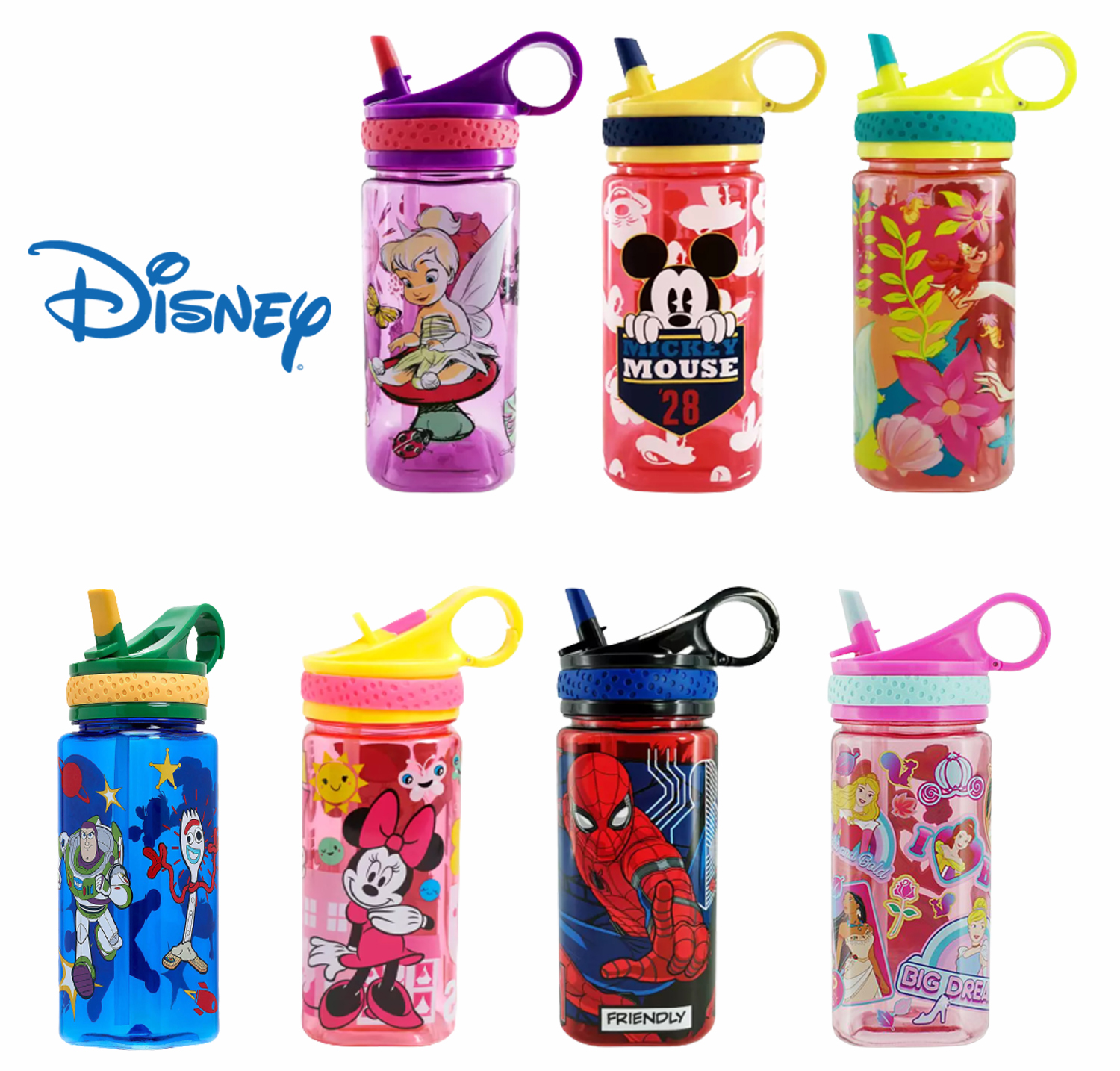 ขวดน้ำพร้อมหลอด ลายตัวการ์ตูนหลากหลาย Disney Water Bottle with Straw ราคา 420 บาท