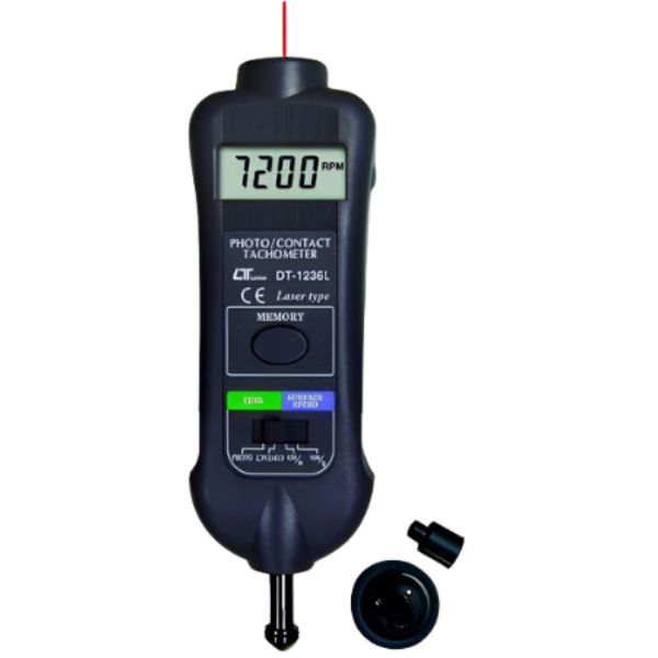 Lutron รหัส DT-1236L เครื่องวัดความเร็วรอบแบบแสงและสัมผัส,Handheld digital contact&photo laser tachometer,photo range:10～99,999rpm