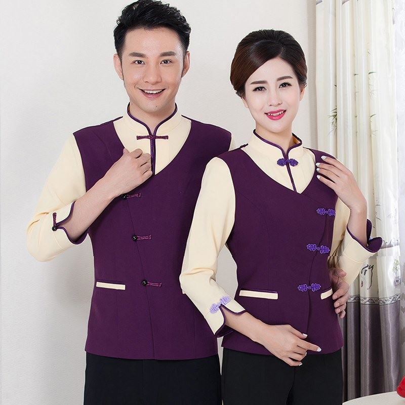 F6203001 เสื้อพนักงานต้อนรับ เสื้อพนักงานเสริฟ เสื้อพนักงานโรงแรม เสื้อพนักงานร้านอาหาร สีภาพ L-3XL F6203001 เสื้อ+ ผ้ากันเปื้อน
