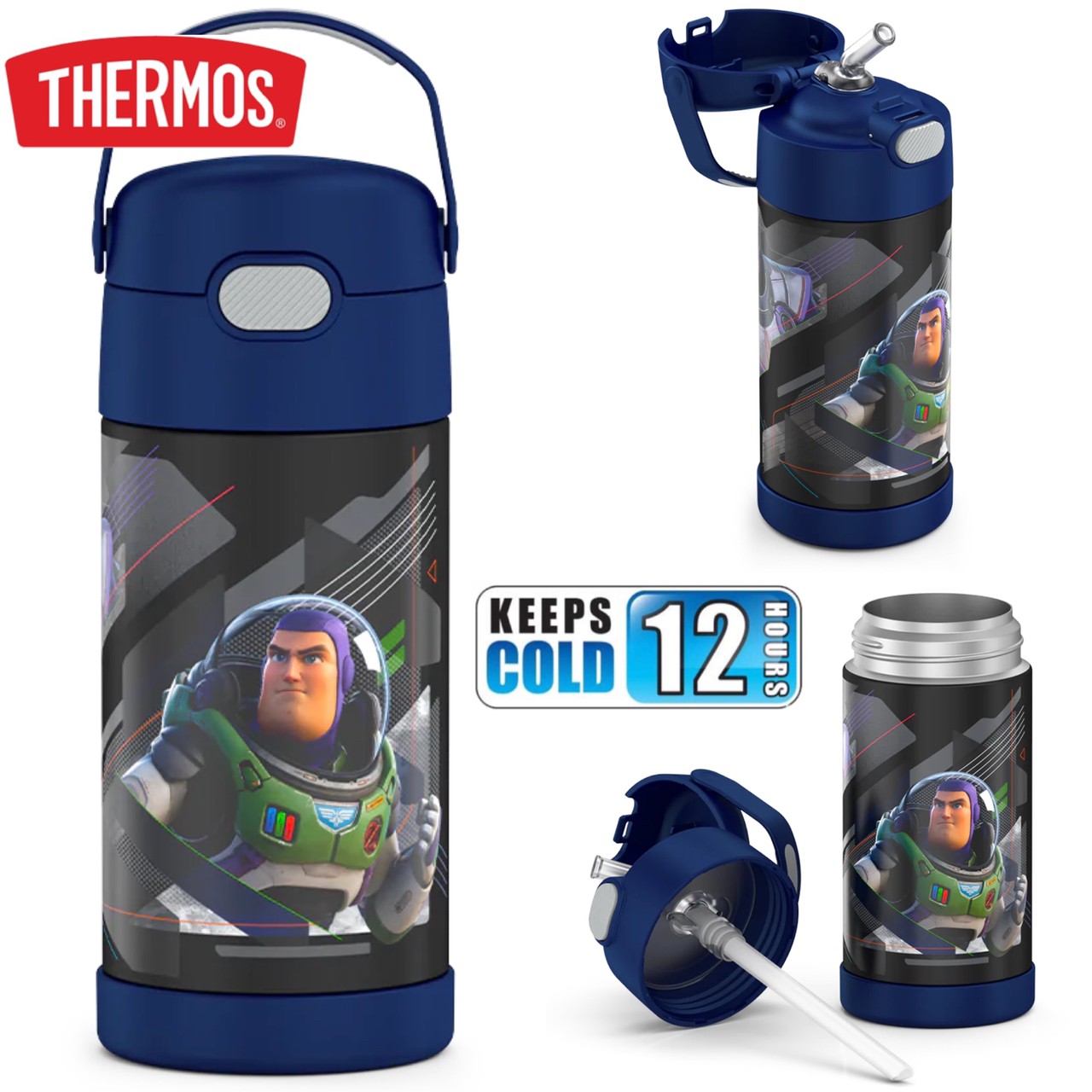 Disney Pixar Lightyear THERMOS FUNTAINER 12 Ounce Stainless Steel Vacuum Insulated Kids Straw Bottle ราคา 990 - บาท
