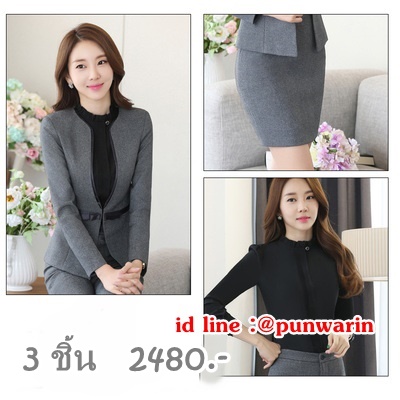 ชุดพนักงานคลีนิคความงาม,ชุดพนักงานขาย ชุดพนักงานออฟฟิค ดำ เทา S-4XL N6305001 ดูตามเซ็ท