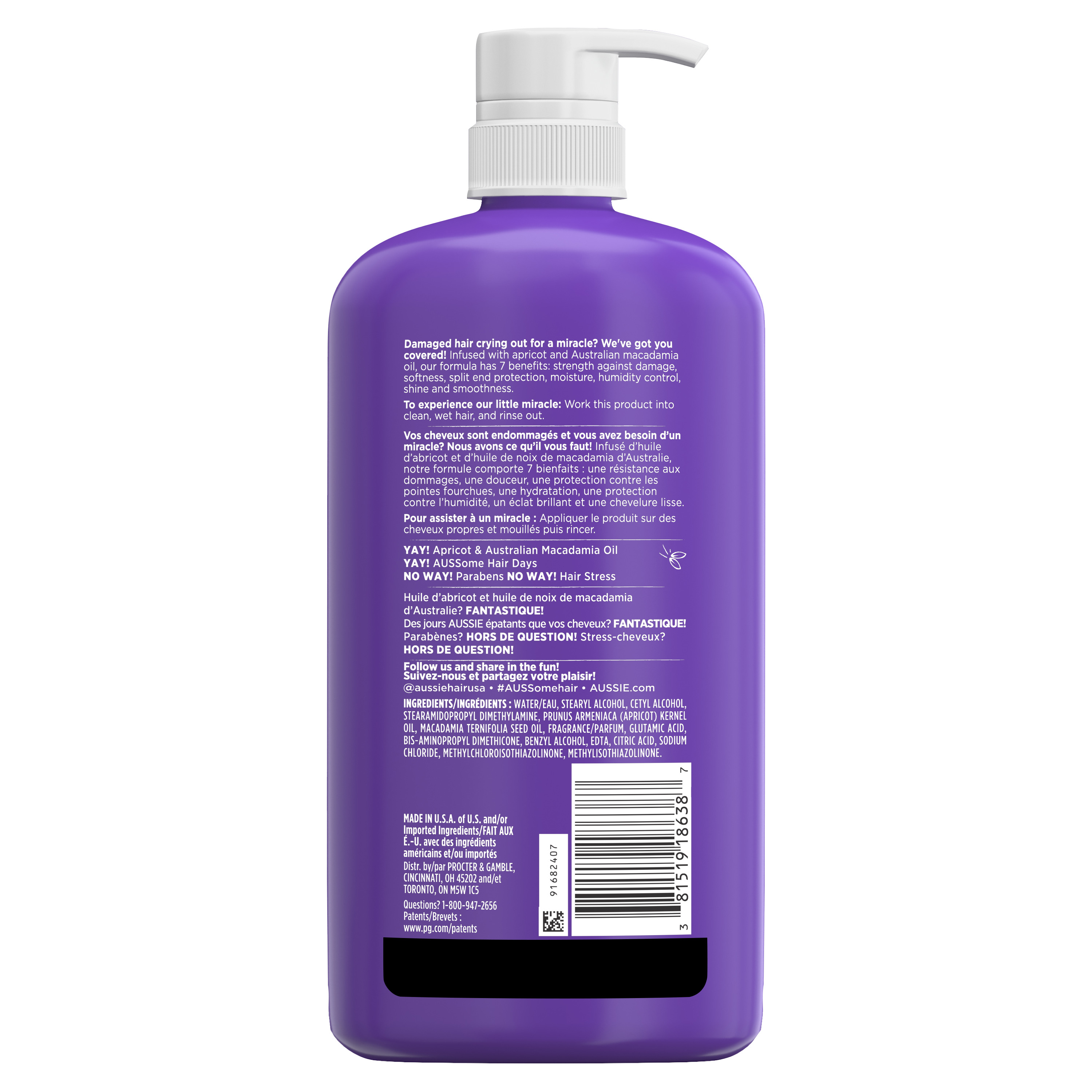 ครีมนวดผม Aussie Paraben-Free Total Miracle Conditioner w/ Apricot, 30.4 fl oz