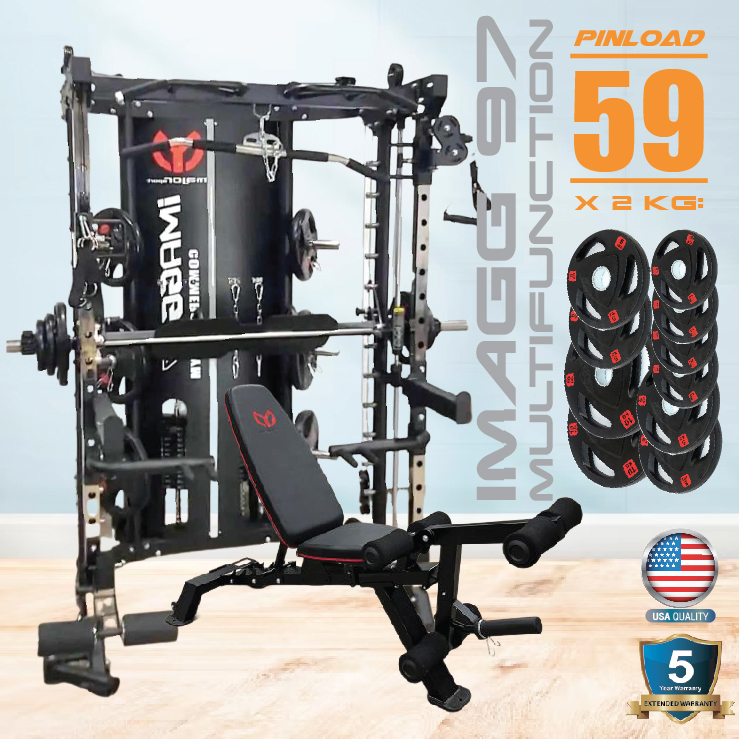 Smith Machine IMAGG 97 + ม้านั่ง819A + แผ่นน้ำหนัก50kg, สมิทแมชชีน
