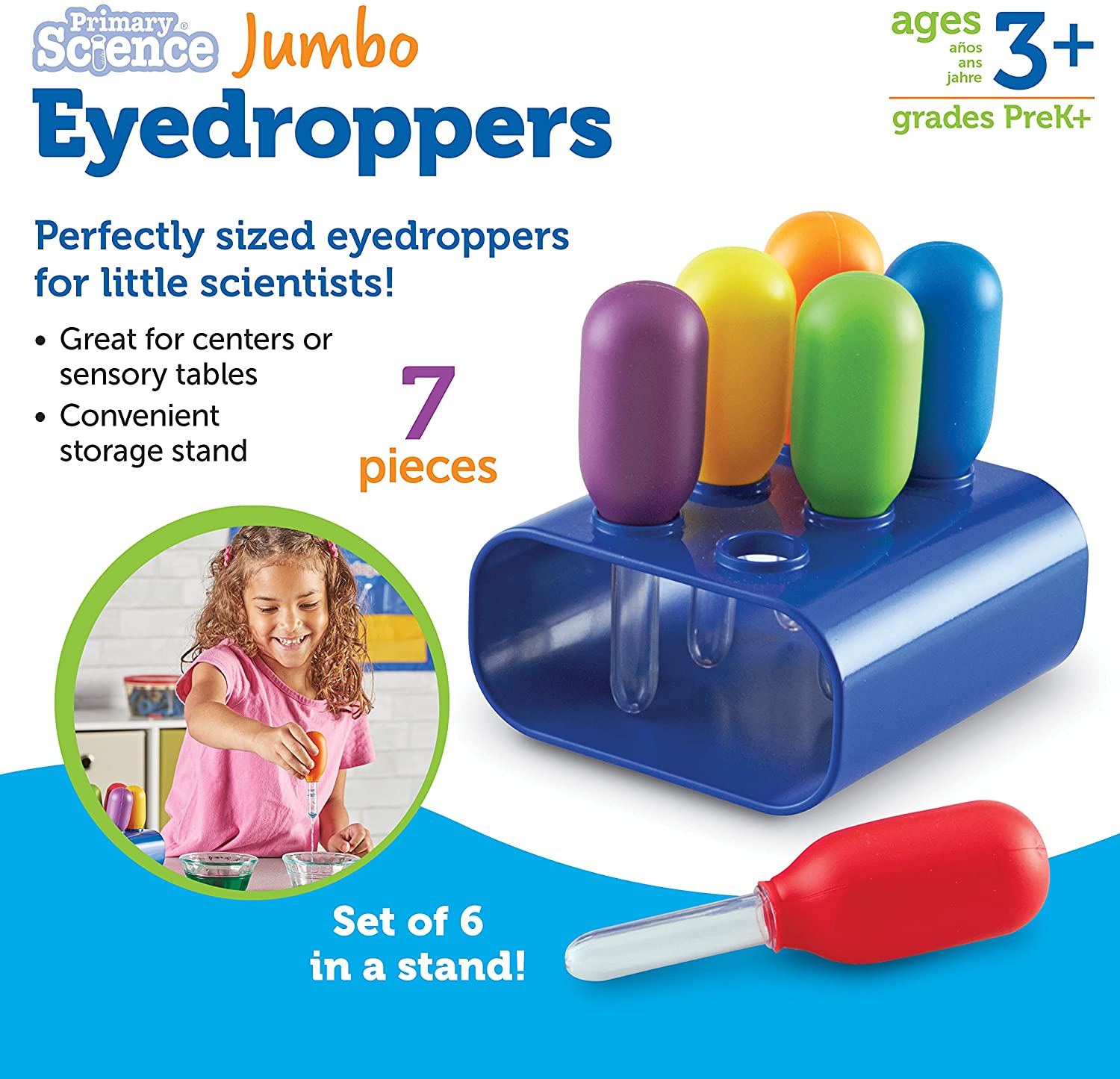 หลอดหยด ขนาดใหญ่ วิทยาศาสตร์ Learning Resources : Jumbo Eyedroppers Set of 6 In a Stand ราคา 800 - บาท