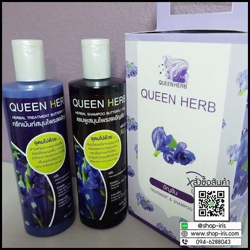 แชมพูสมุนไพรควีนเฮิร์บ แชมพูอัญชัน & ทรีทเม้นอัญชัน Queenherb
