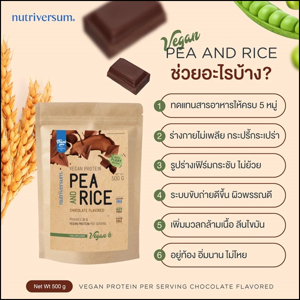 เวย์โปรตีน รสช็อกโกแลต PEA And Rice Nutriversum (ส่งฟรี)