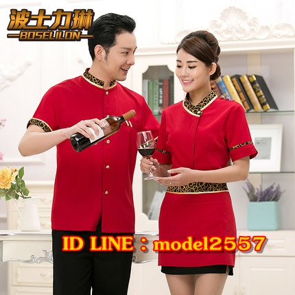 เสื้อฟอร์มพนักงานร้านอาหารกาแฟโรงแรม แขนสั้นผ้าฝ้ายคอจีน F6103006 ตัว