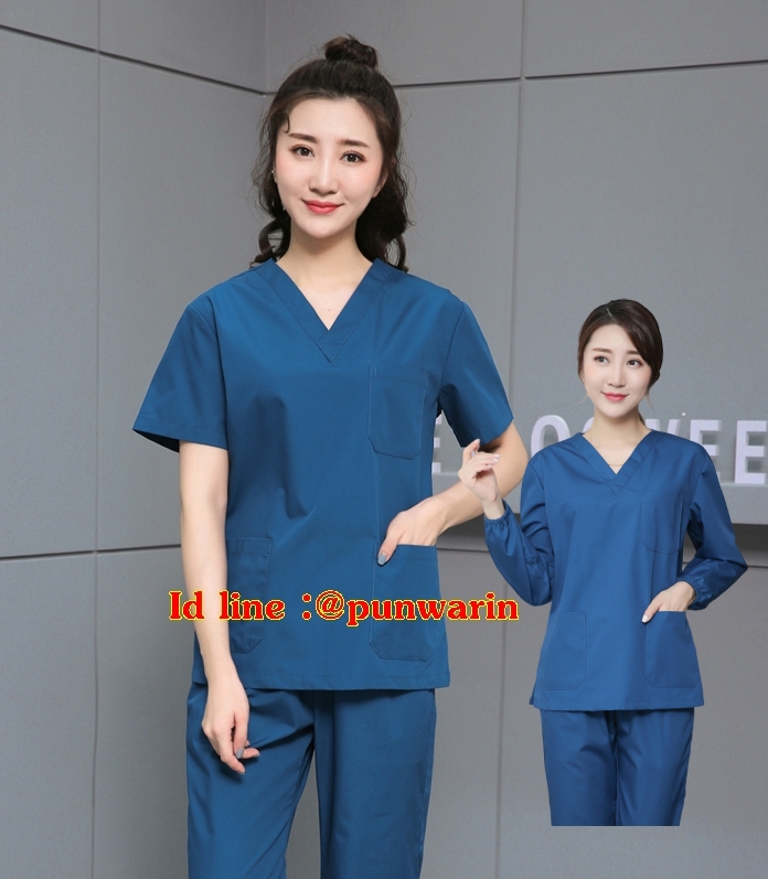 ชุดฟอร์มพนักงานสำเร็จรูป ชุดหมอผ่าตัด ชุดพยาบาลห้องผ่าตัด เอวยางยืด สำเนา สีเขียวเข้ม S-2XL T6211004-4 ชุด