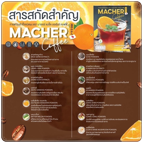 กาแฟอเมริกาโน่ส้มมาเชอร์ Macher Coffee มาเชอร์ แบล็ค ออเร้นจ์ คอฟฟี่ (1แถม1)