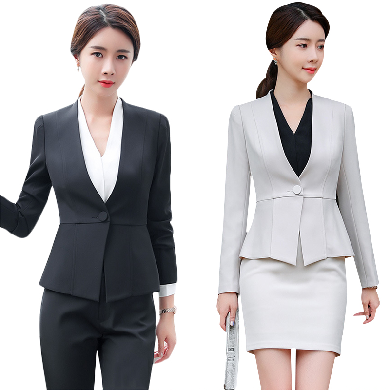 N6202022 ชุดพนักงานออฟฟิต ชุดทำงาน ชุดสูท ชุดพนักงานต้อนรับ ชุดทำงาน สีภาพ S-4XL N6202022 ชุด