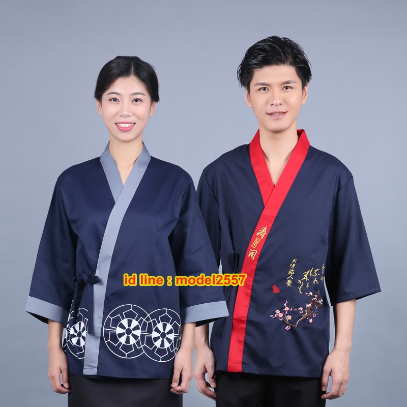 F6103012 ชุดผ้าฝ้ายซูชิกิโมโนสไตร์ญี่ปุ่น สำหรับห้องอาหารญี่ปุ่นเกาหลี เสื้อพนักงานต้อนรับ F6103012 ตัว