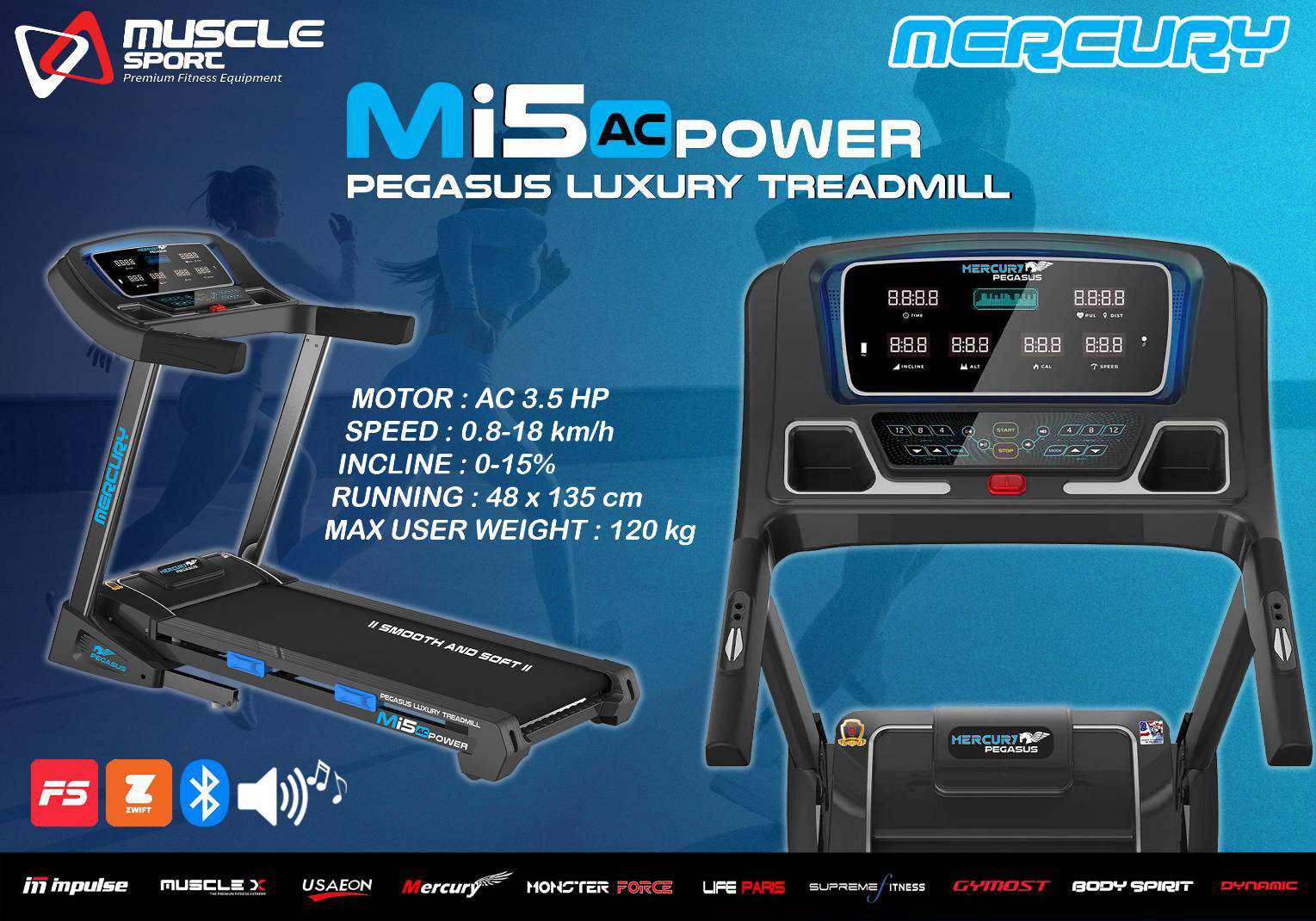 ลู่วิ่งไฟฟ้าAC Mercury MI5 ลู่วิ่งไฟฟ้าฟิตเนส, ลู่วิ่งไฟฟ้าราคา