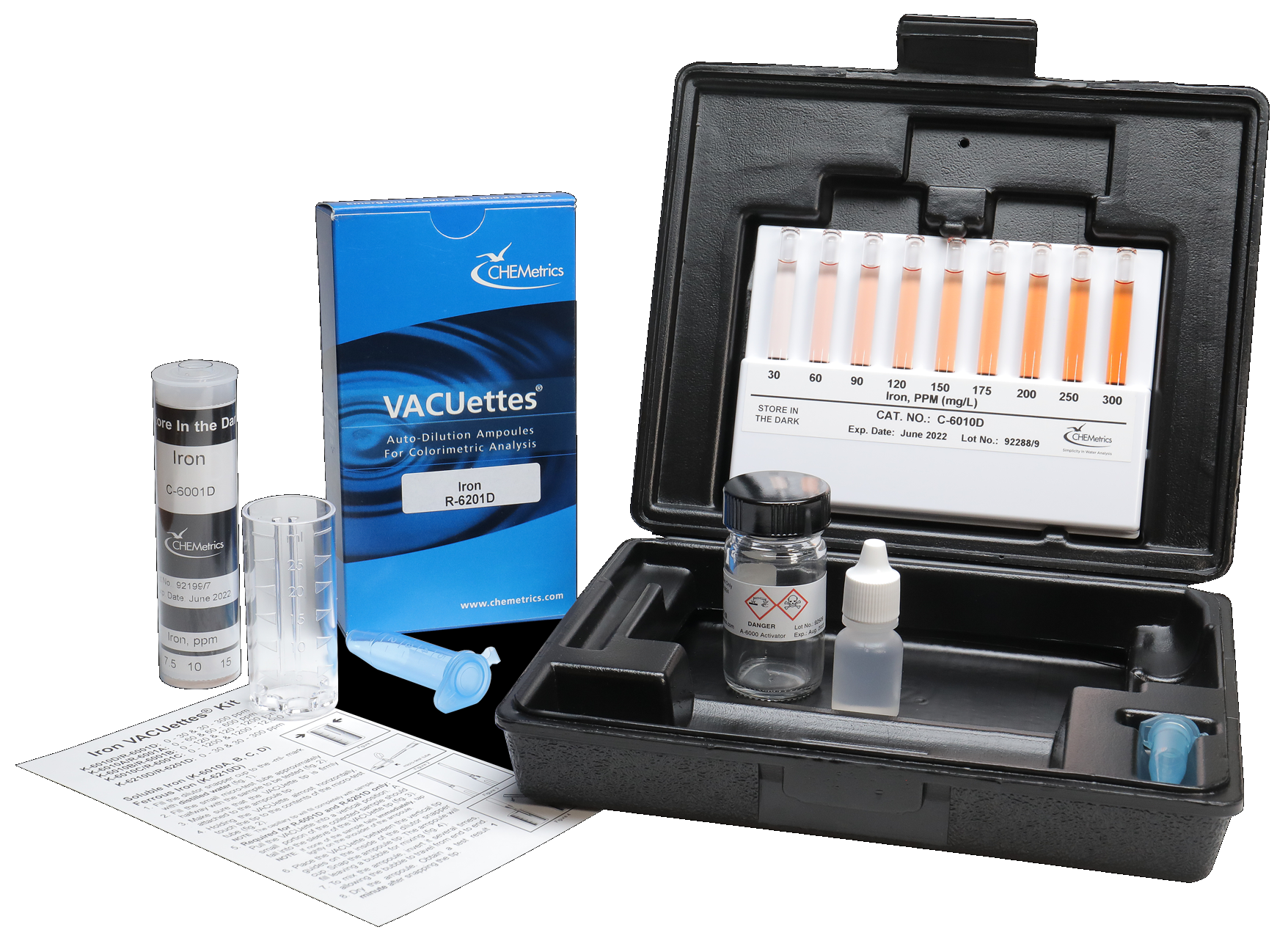 CHEMets รหัสสินค้าK-6010Bชุดทดสอบคุณภาพน้ำค่าเหล็ก(รวมและละลายได้),Iron(total&soluble) Visual High Range Kit,Meas.range:0～120&120～1200ppm