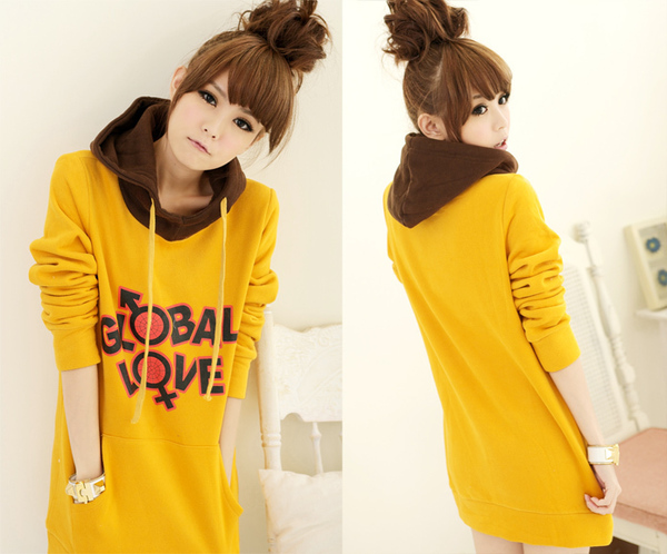 KW5908006 เสื้อกันหนาวมีฮูด ผ้าผสมขนสัตว์สาวเกาหลี (พร้อมส่ง) L เหลือง ฟรีไซส์ KW5908006 ตัว