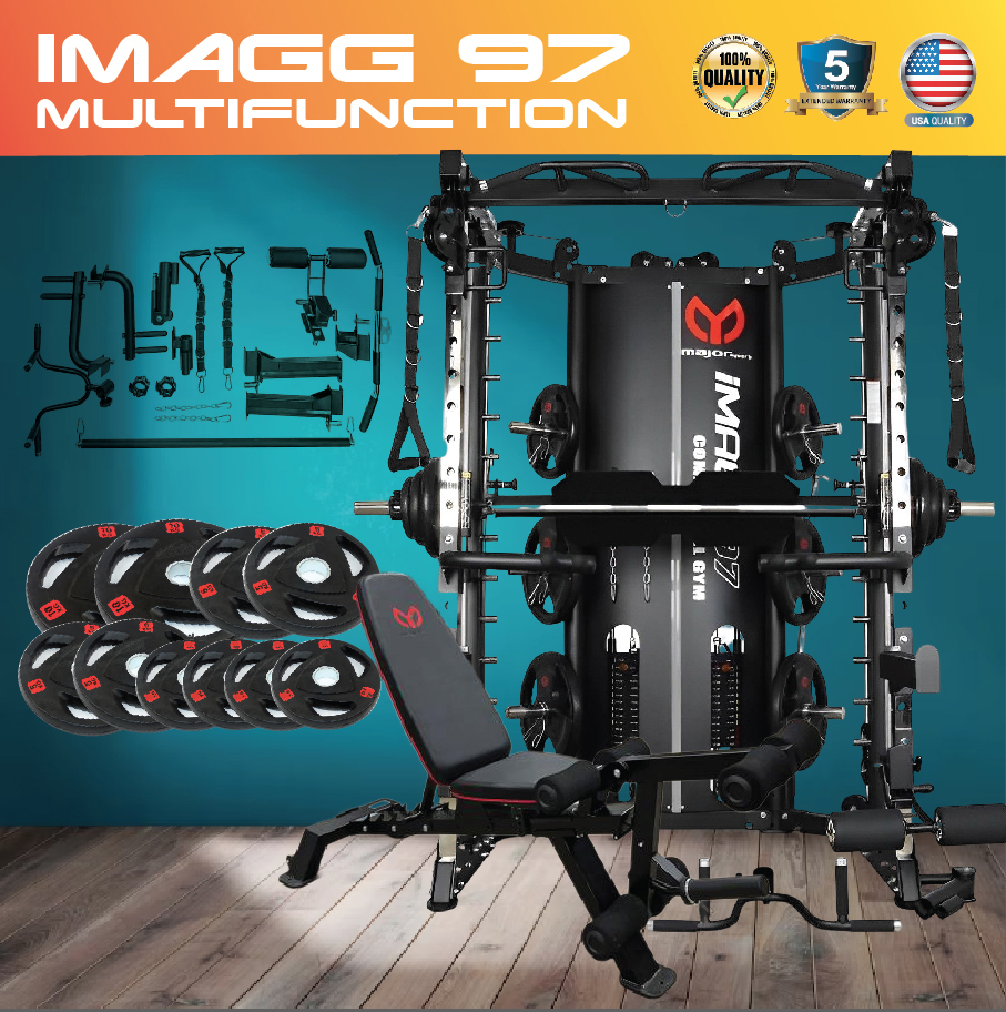 Smith Machine IMAGG 99/PinLoad180kg + ม้านั่ง825 + แผ่นหุ้มยาง50kg, สมิทแมชชีน