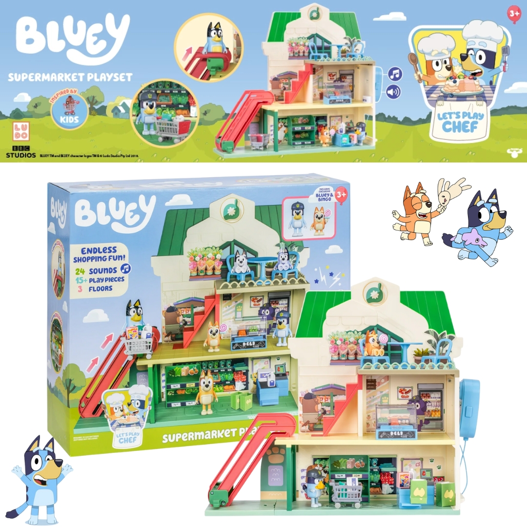 นำเข้า 🇺🇸 💙🧡 Bluey Supermarket Play Set พา Bluey และผองเพื่อนมาสนุกกับการซื้อของ ครบชุด และสินค้าจำลองน่ารักๆ ให้ลูกของคุณ