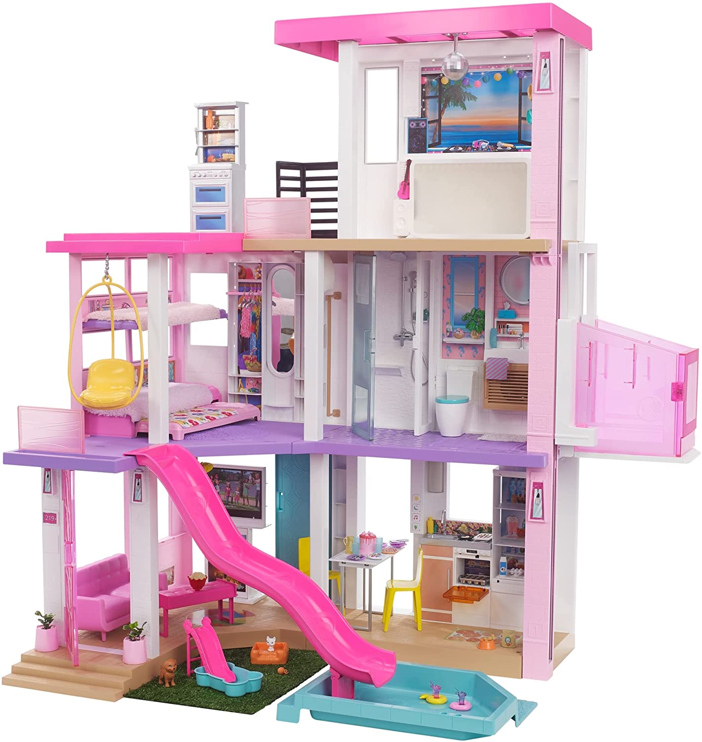 บาร์บี้ บ้าน พร้อมสระว่ายน้ำ สไลด์ ลิฟต์ และระบบแสงสีเสียง Barbie® New DreamHouse® Dollhouse with Pool, Slide, Elevator, Lights & Sounds ราคา 12900 - บาท