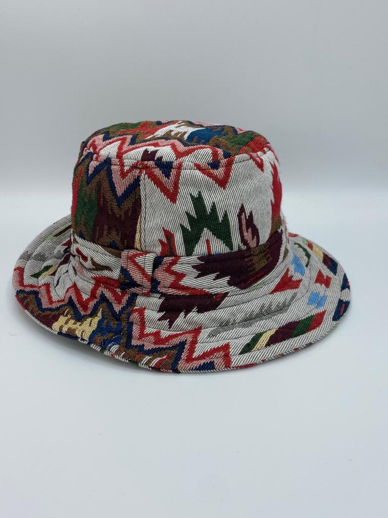 หมวกบักเก็ตผ้าฝ้ายทอคละลายหูเข็มขัด (ขายส่ง1โหล) Fedora Hat