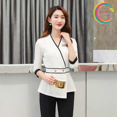 ชุดพนักงานนวดสปา ชุดพนักงานเสริมสวย ชุดทำงาน ชุดสูท สีภาพ S-4XL SK6411009 ชุด