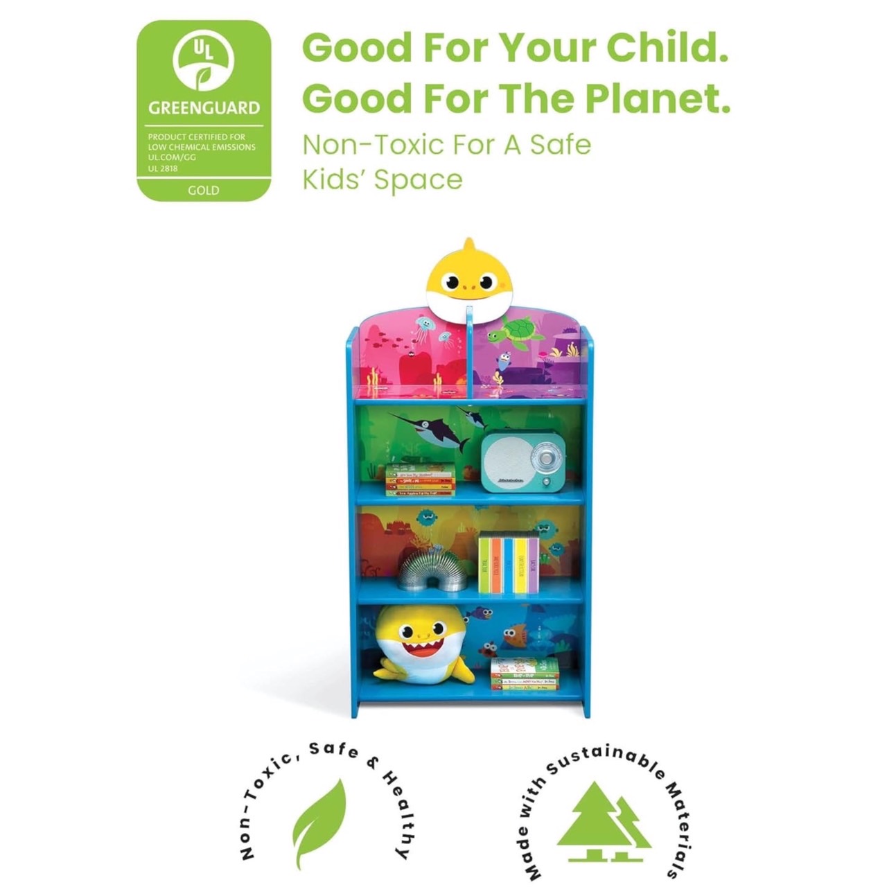 ชั้นวางลายเบบี้ชาร์คDelta Children Wooden Playhouse 4-Shelf Bookcase for Kids, Baby Shark , ราคา 2,990 บาท