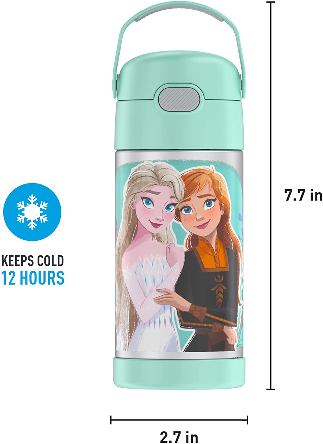 กระติกดูดน้ำสแตนเลสหุ้มฉนวนสุญญากาศยี่ห้อ Thermos ของแท้ขนาด 12 ออนซ์ ลาย Frozen 2 ราคา 990 - บาท