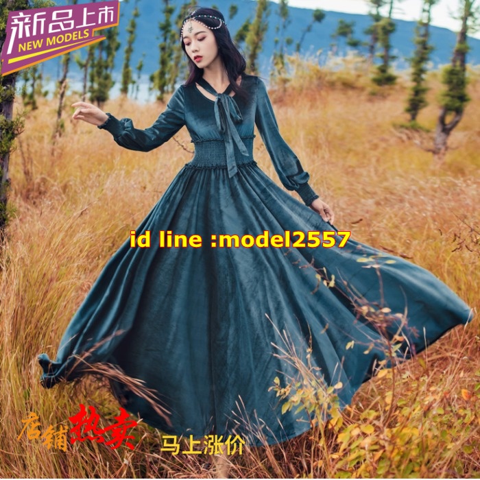 DB6112002 ชุดกระโปรงบานย้วยยาวโมฮีเมียนกำมะหยี่หรูหรามีระดับ ฟ้า ชมพู S M L DB6112002 ตัว