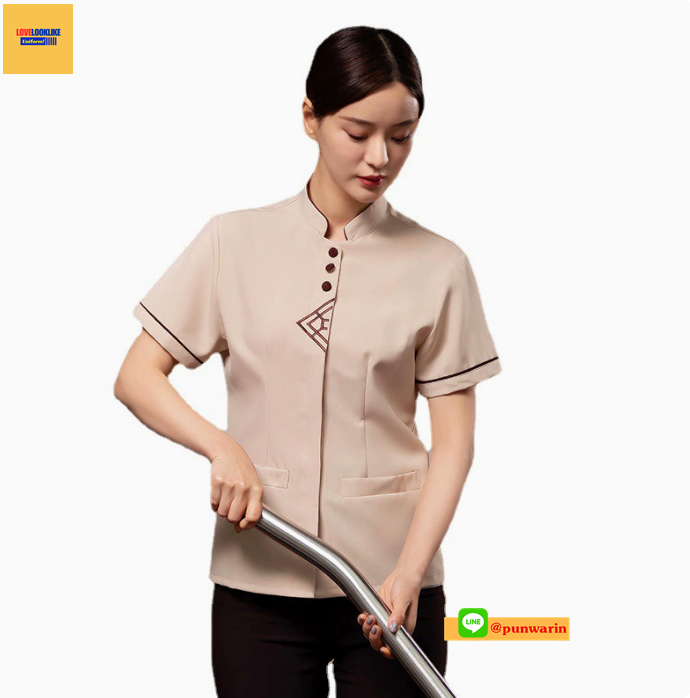 เสื้อพนักงานโรงแรม เสื้อแม่บ้าน ชุดพนักงานทำความสะอาด เบจ และฟ้า L-4XL D6103005 ตัว