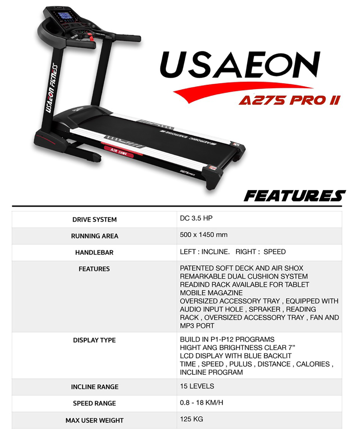 ขายตัวโชว์ลู่วิ่งไฟฟ้า USAeon รุ่น A275Pro2 Treadmill USA