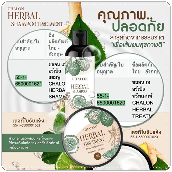 แชมพูมะกรูดชลอน Chalon Herbal Shampoo (แถมฟรี ทรีทเม้นชลอน)
