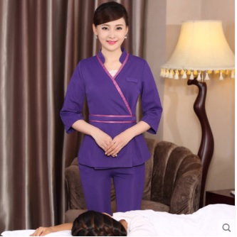 ชุดพนักงานนวดสปา ชุดพนักงานเสริมสวย ชุดทำงาน ชุดสูท แขนสั้น S6203009 ชุด