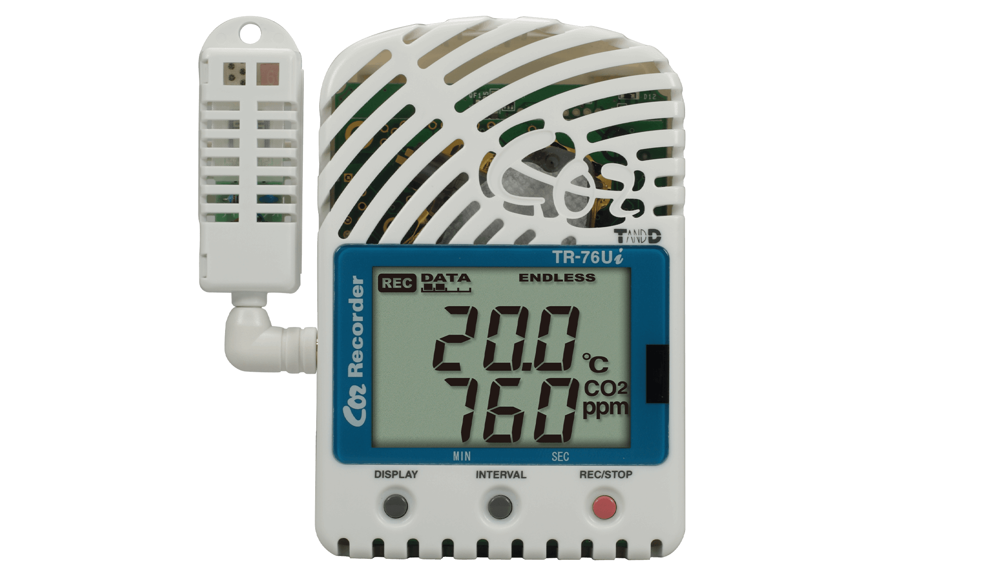 T&D รุ่นTR-76Uiเครื่องบันทึกข้อมูลอุณหภูมิและความชื้นTemperature,Humidity,CO2 Data Logger,CO2:0～9999ppm,Temp.:0～55℃,Humidity:10～95%RH