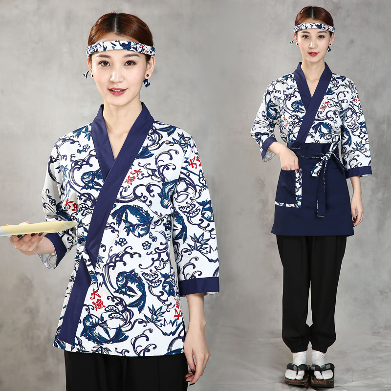 G6203002 เสื้อพนักงานร้านอาหารญี่ปุ่น เกาหลี เสื้อกิโมโน ร้านอาหารญี่ปุ่น สีภาพ S M L XL 2XL G6203002 เสื้อตัวเดียว