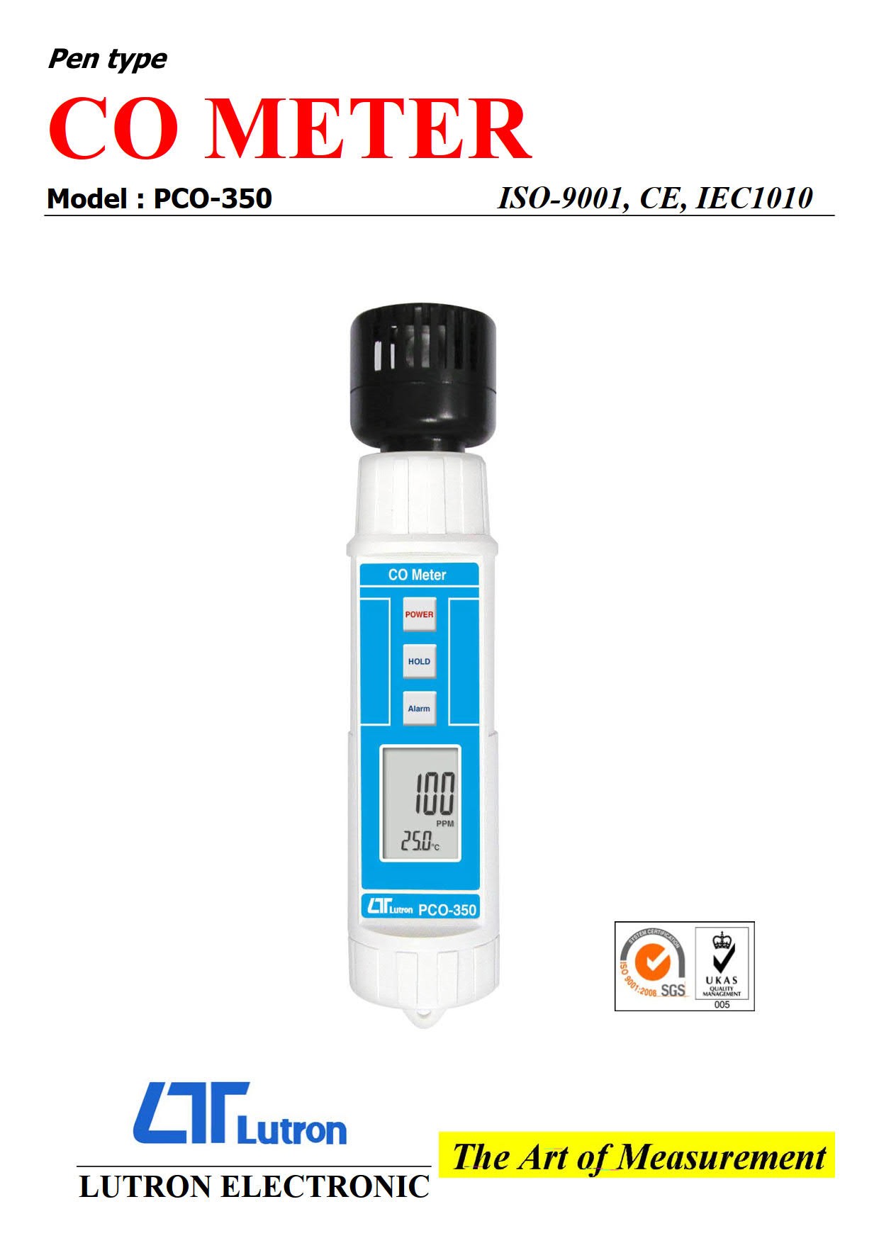 Lutron รุ่นPCO-350เครื่องวัดคาร์บอนมอนอกไซด์แบบพกพา Quick Response,Handheld Carbon Monoxide Detector and Precision Thermometer.