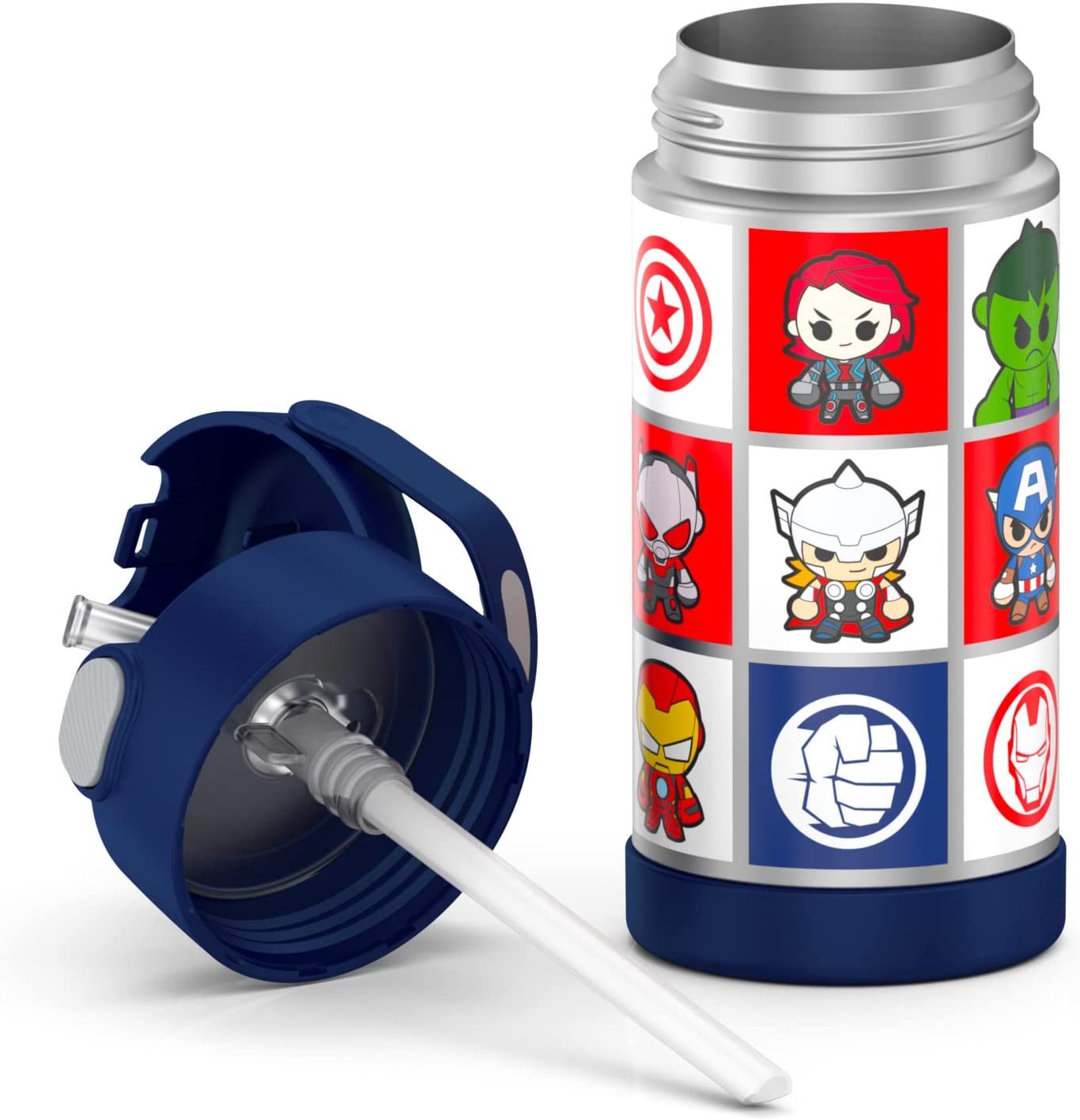 THERMOS FUNTAINER 12 Ounce Stainless Steel Vacuum Insulated Kids Straw Bottle, Avengers ราคา 950 - บาท