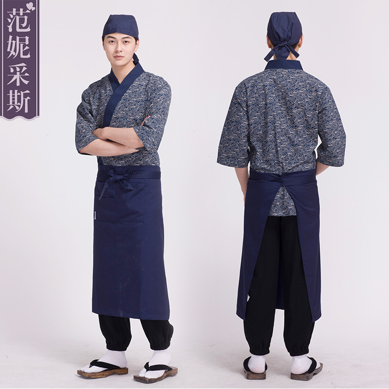 ชุดซูชิกิโมโนสไตร์ญี่ปุ่นเสริฟ สำหรับห้องอาหารญี่ปุ่นเกาหลีจีน เสื้อเชฟ พ่อครัว บริกร สีภาพ M L XL G6209001 เสื้อตัวเดียว