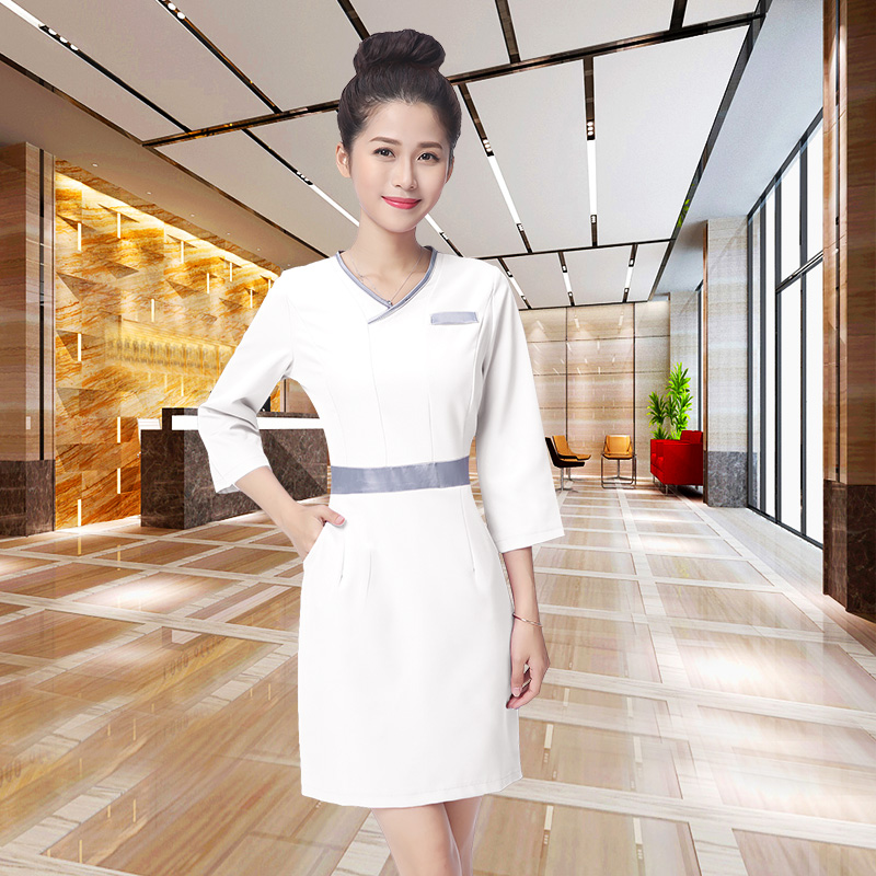 ชุดพนักงานนวดสปา ชุดพนักงานเสริมสวย ชุดทำงาน ชุดสูท ชมพูอ่อน S-3XL S6306002 ชุด