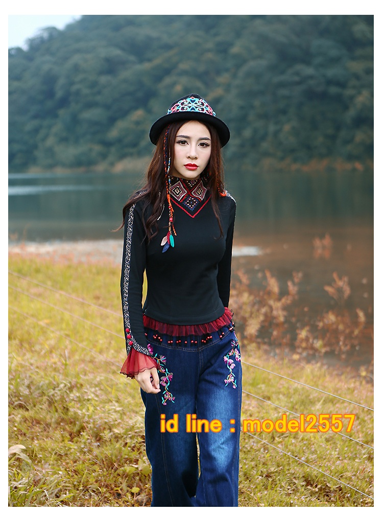 UM6102006 เสื้อยืดแขนยาวโมฮีเมียนสีดำ เย็บปักถักร้อยชาติพันธุ์ UM6102006 ตัว