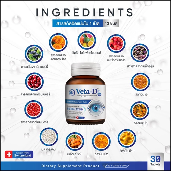 Veta-D วีต้าดี อาหารเสริมสำหรับดูแลดวงตา (ของแท้ ส่งฟรี)