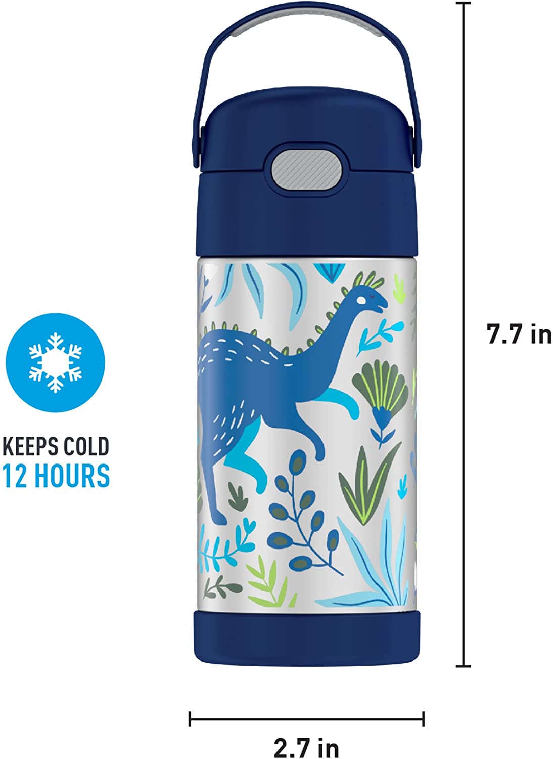 กระติกดูดน้ำแตนเลสหุ้มฉนวนสุญญากาศยี่ห้อ Thermos ของแท้ขนาด 12 ออนซ์ ลาย Dinosaur Kingdom ราคา 990 - บาท