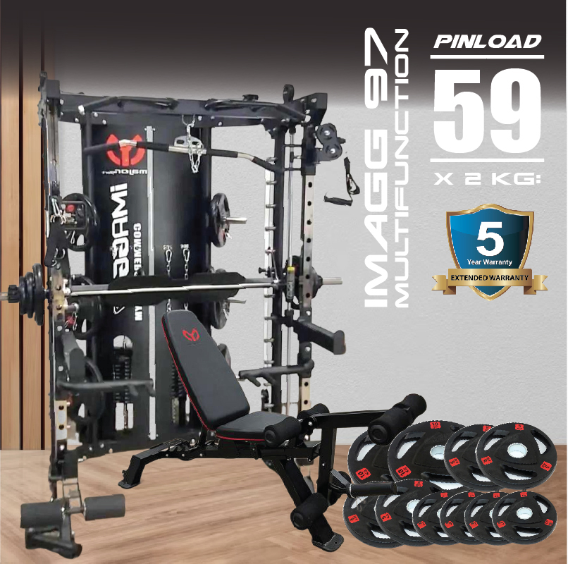 Smith Machine IMAGG 99/PinLoad180kg + ม้านั่ง825 + แผ่นหุ้มยาง50kg, สมิทแมชชีน