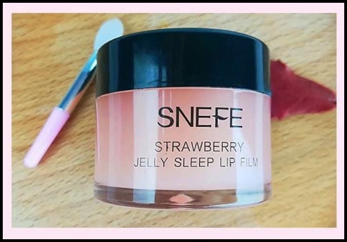 ลิปมาร์คปากชมพู SNEFE Strawberry JELLY SLEEP LIP FILM