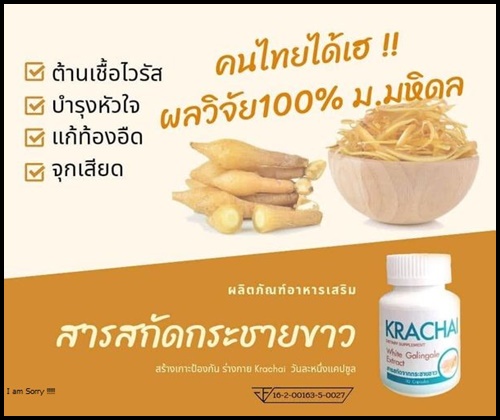 Krachai White Galingale ผลิตภัณฑ์อาหารเสริม จากกระชายขาว