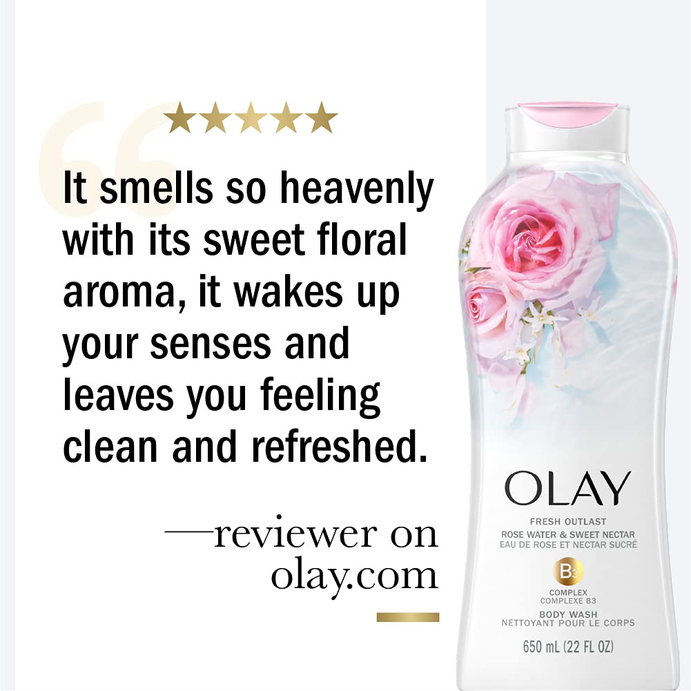 Olay Fresh Outlast Body Wash with B3, Rose Water and Sweet Nectar, 22 Fl Oz